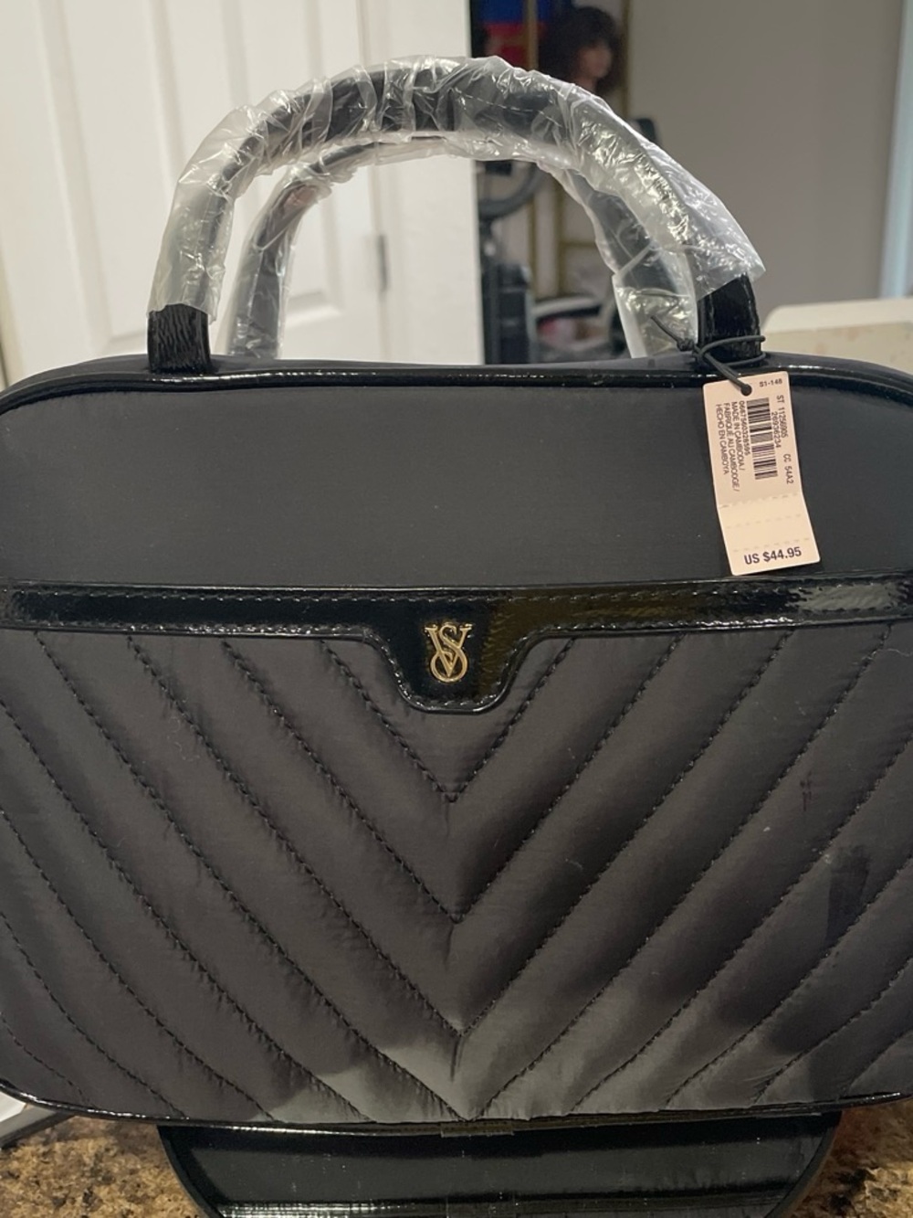 SD Collection Quilted Black Satchel with Gold Accent
